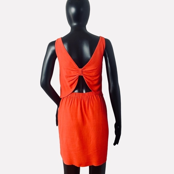 Sandro V-Neck Shift Bow Accent Redish Orange.Short (Mini) Length Dress. Sz 1 - Picture 2 of 15